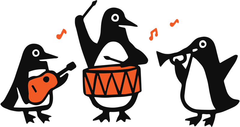 penguins playing in a band