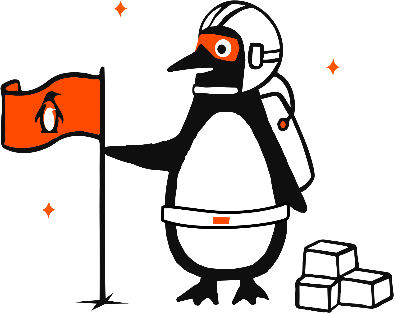 Penguin astronaut planting Waddle flag on the moon