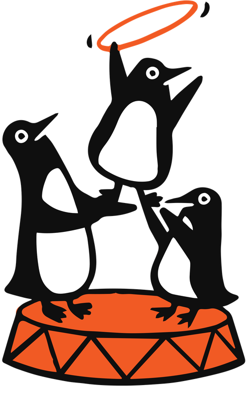 Penguins performing circus acts