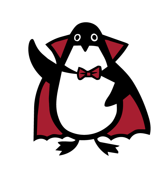 penguin dressed as Dracula, waving