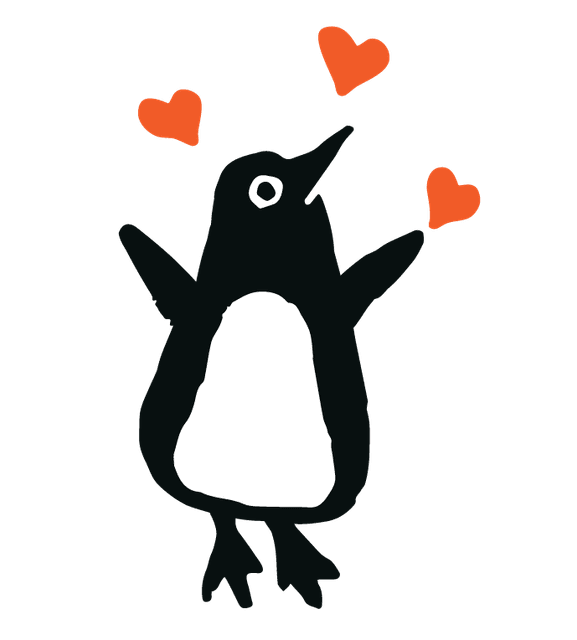 Penguin with hearts floating above it
