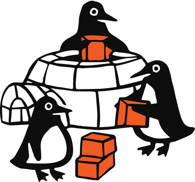 penguins building an igloo