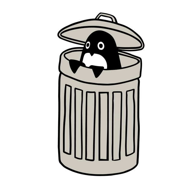 Penguin peeking out of a bin