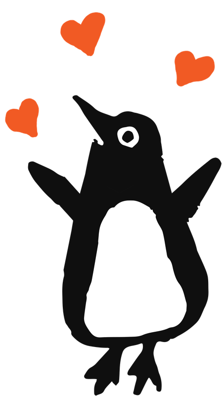 Penguin juggling hearts