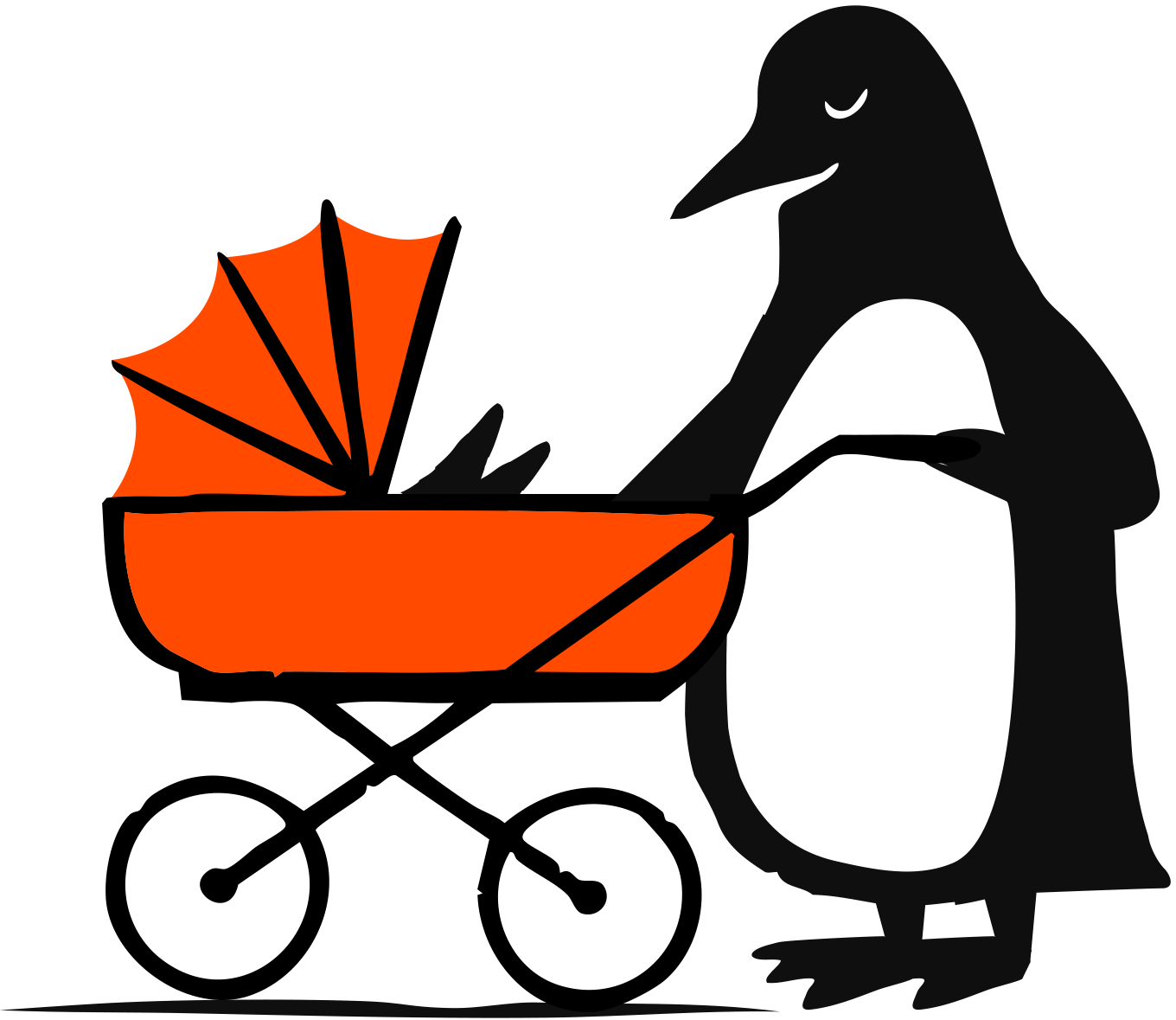 Penguin pushing a pram