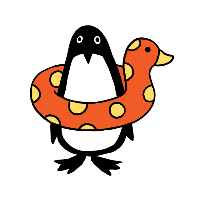 Penguin wearing a duck-shaped rubber ring